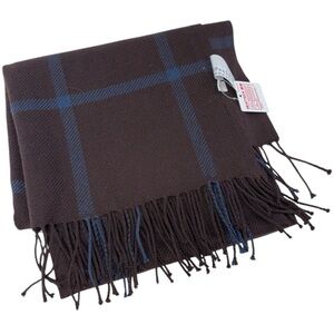 💚NEW Heattech Men's Brown Blue Fringe Scarf Wool Blend Heat Retention Gift Ready
